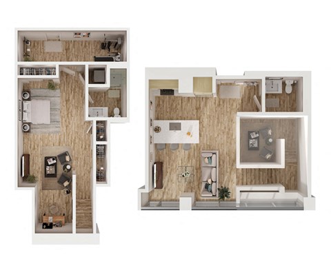Floor plan for studio, 1.5 baths, 985 sqft